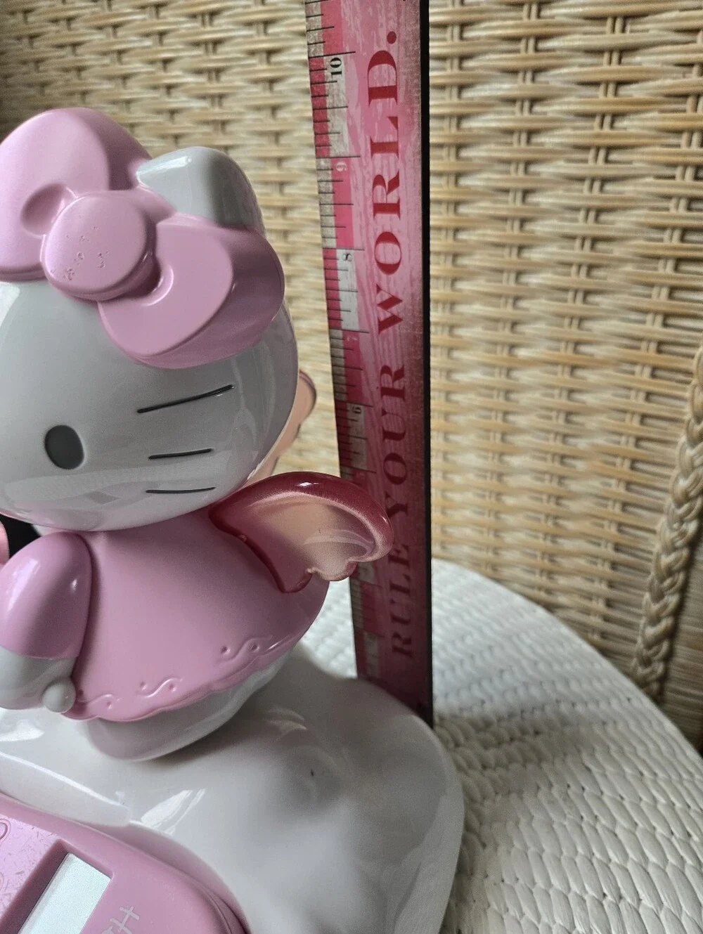 Working Hello Kitty Pink & White Desk Landline Phone Angel Figurine